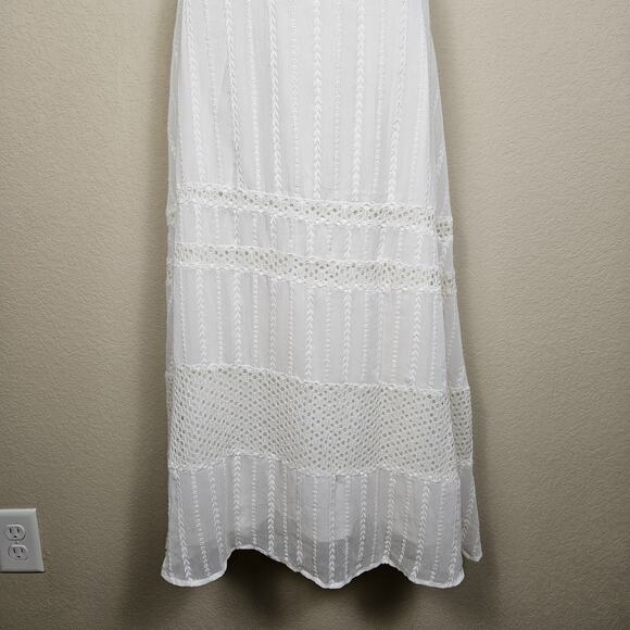 Neiman Marcus Crochet Embroidered Maxi Dress Tiered Boho Cottage White Beach 10 - Picture 5 of 16